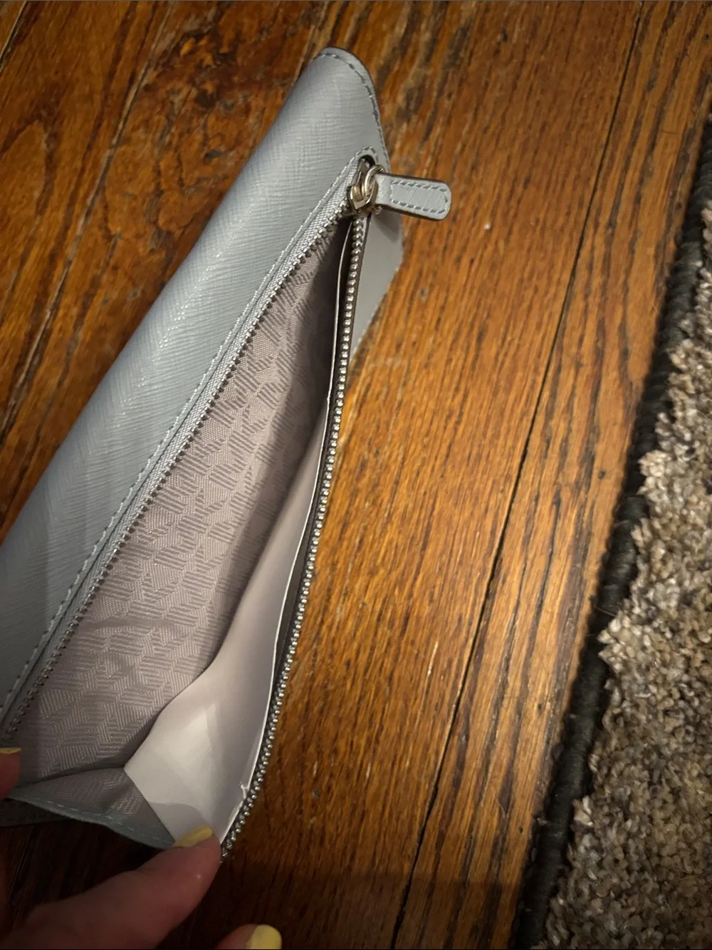 Michael Kors Gray Saffiano Leather Continental Wallet Logo Plaque Gray